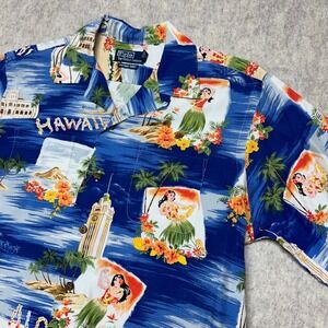 Polo Ralph Lauren Mens M Hawaiian Aloha Floral‎ Beach Shirt Vintage Camp Blue